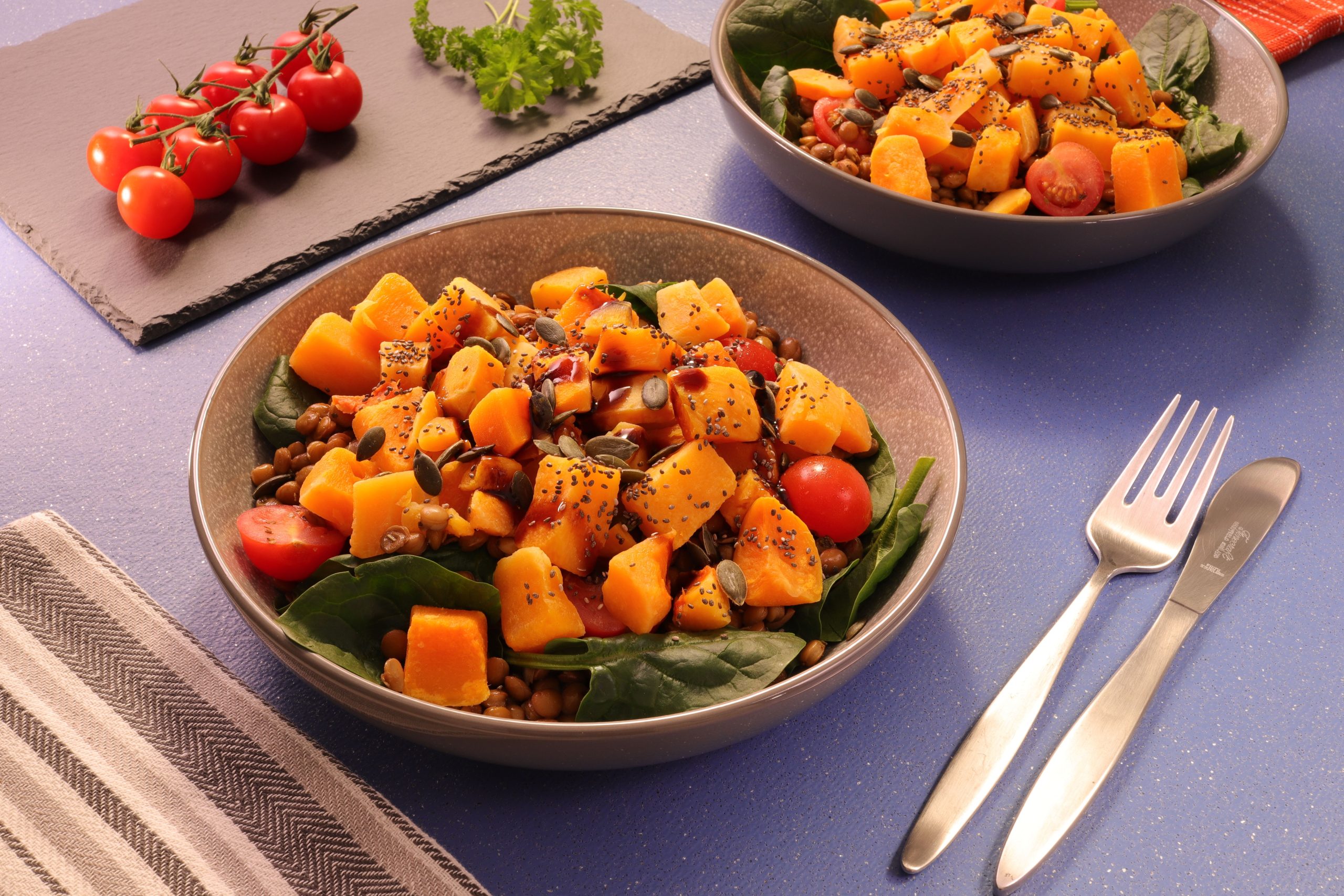 Salade de lentilles butternut et tomates cerises